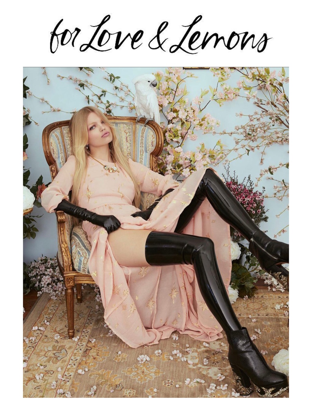For Love & Lemons Gilded Star Maxi Dress In Rose Gold
